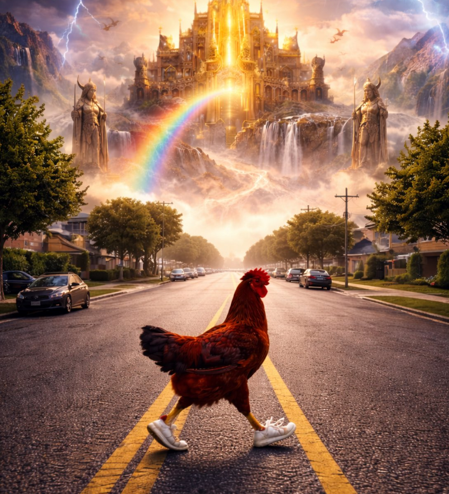 Chicken crossing the road